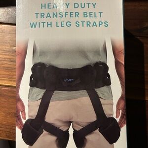NWT Vive Heavy Duty Transfer Belt with Leg Straps - Black